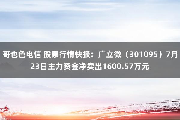 哥也色电信 股票行情快报：广立微（301095）7月23日主力资金净卖出1600.57万元