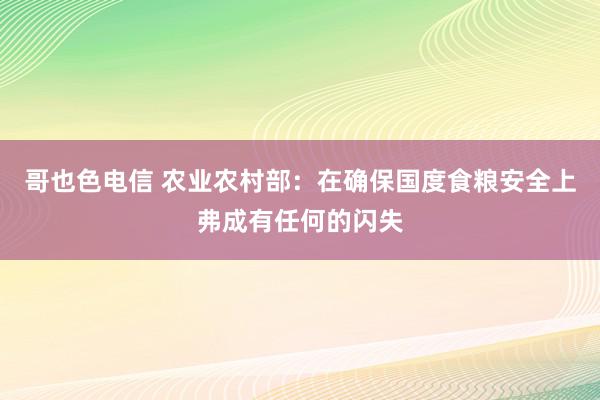 哥也色电信 农业农村部：在确保国度食粮安全上弗成有任何的闪失