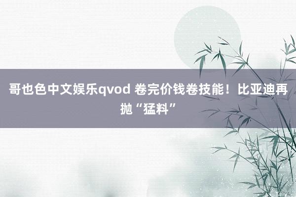 哥也色中文娱乐qvod 卷完价钱卷技能！比亚迪再抛“猛料”