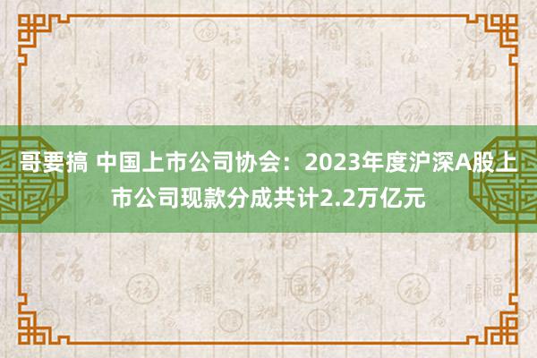 哥要搞 中国上市公司协会：2023年度沪深A股上市公司现款分成共计2.2万亿元