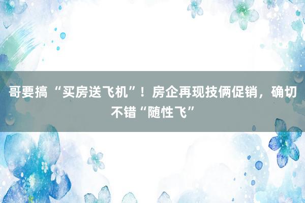 哥要搞 “买房送飞机”！房企再现技俩促销，确切不错“随性飞”