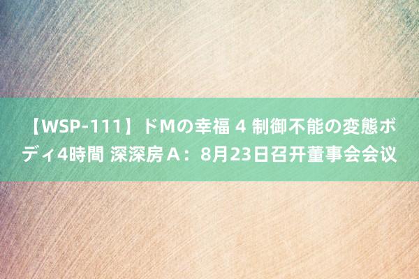 【WSP-111】ドMの幸福 4 制御不能の変態ボディ4時間 深深房Ａ：8月23日召开董事会会议